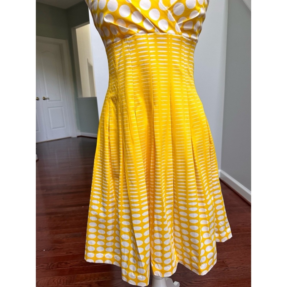 Vintage Y2K Yellow White Polka Dot Feminine Dress Summer Vacay Anthro Cotton - Picture 6 of 9